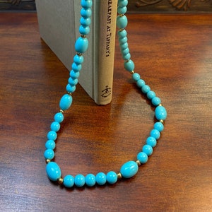 Vintage Mid-Century Teal Blue Beaded Gold-Toned Necklace
