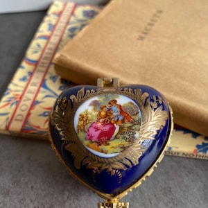 Vintage Cobalt Blue Romantic Heart Shaped Trinket Box