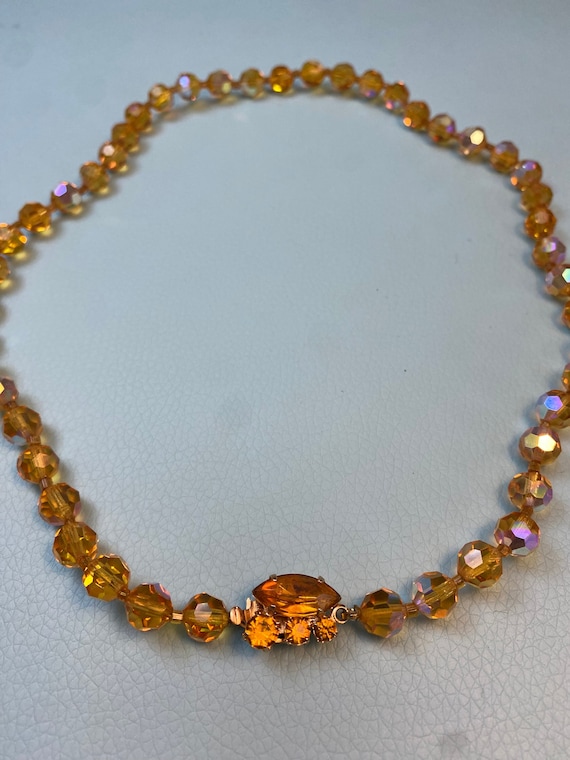 Vintage Mid-Century Yellow Faceted Crystal Bead Ne