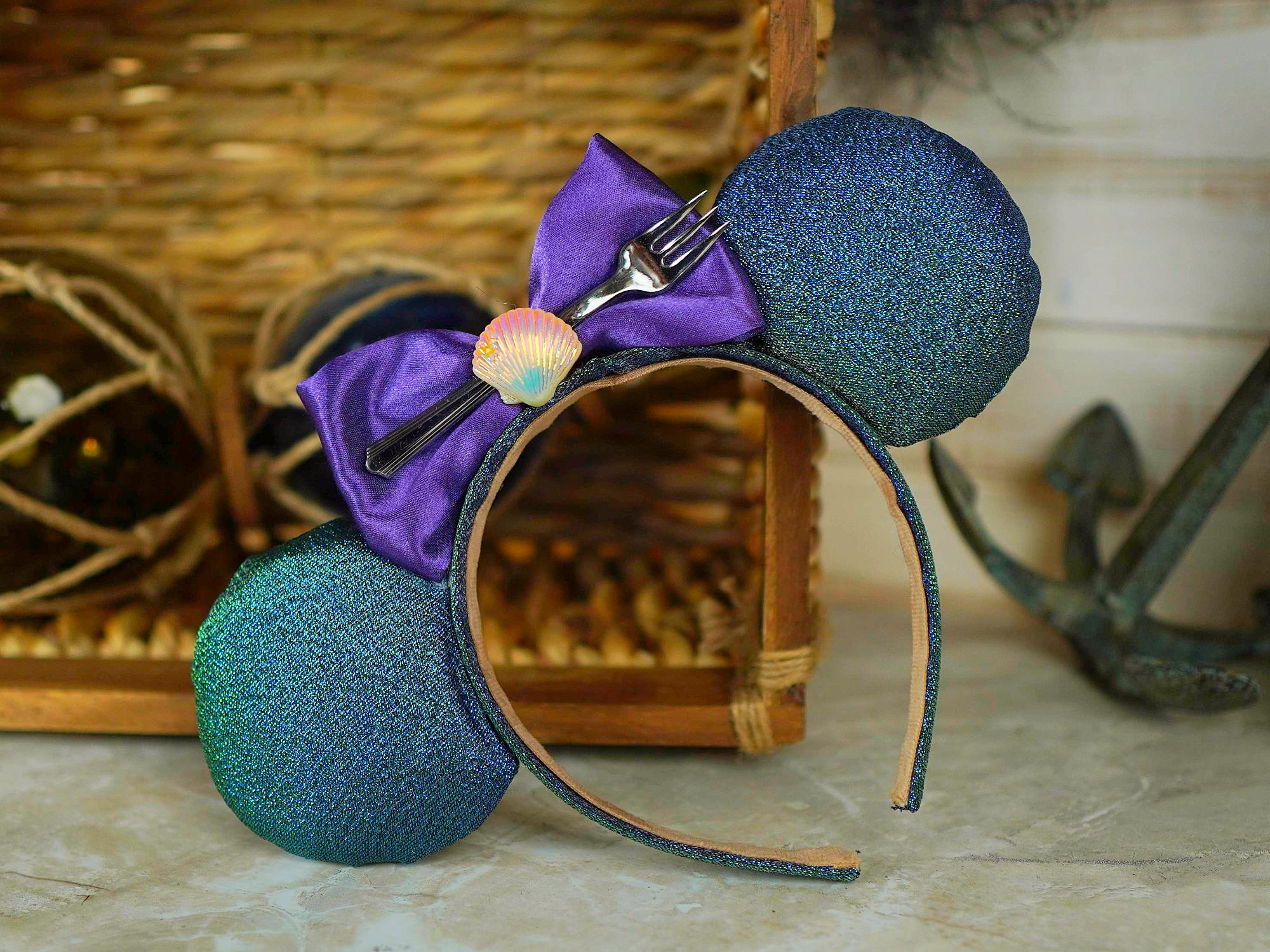 Little Mermaid Mouse Ears Headband – Teal Glitter Ears  display picture 2