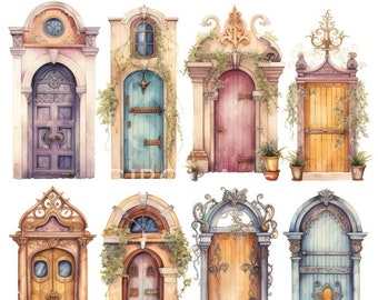 Vintage Magical Doors Junk Journal Kit Clipart ,Door Clipart, Keyhole Clipart, Scrapbooking Album, Journaling Questions,high quality images.