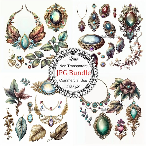Elegant Jewelry Clipart: Watercolor Accessories, High-Quality JPGs, 300 dpi, Fashion, Scrapbooking, Stickers, Junk Journal Supplies