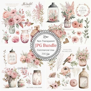 Charming Pink and Blush Farmhouse Clipart: Watercolor Rustic Elements,  300 dpi, Home, Scrapbooking, Junk Journal Supplies, Commercial Use