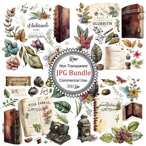 Vintage Junk Journal Elements Collection Clipart: Watercolor Ephemera, High-Quality JPGs, 300 dpi, Scrapbooking, Stickers, Commercial Use