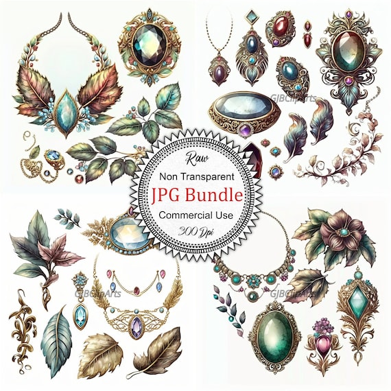 Elegant Jewelry Clipart: Watercolor Accessories, High-quality Jpgs, 300  Dpi, Fashion, Scrapbooking, Stickers, Junk Journal Supplies 