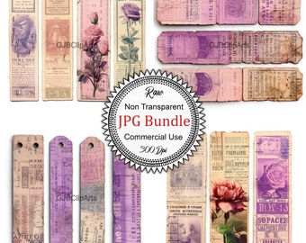 Lavender Rose Vintage Ticket Clipart, Junk Journal Template, Journaling Bag, Journaling Tool For Mind, Scrapbooked Box