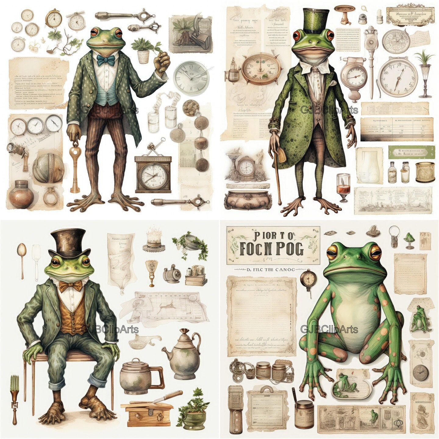 Mr. Frog Junk Journal Kit Clipart Frog Clipart Lily Pad Clipart ...
