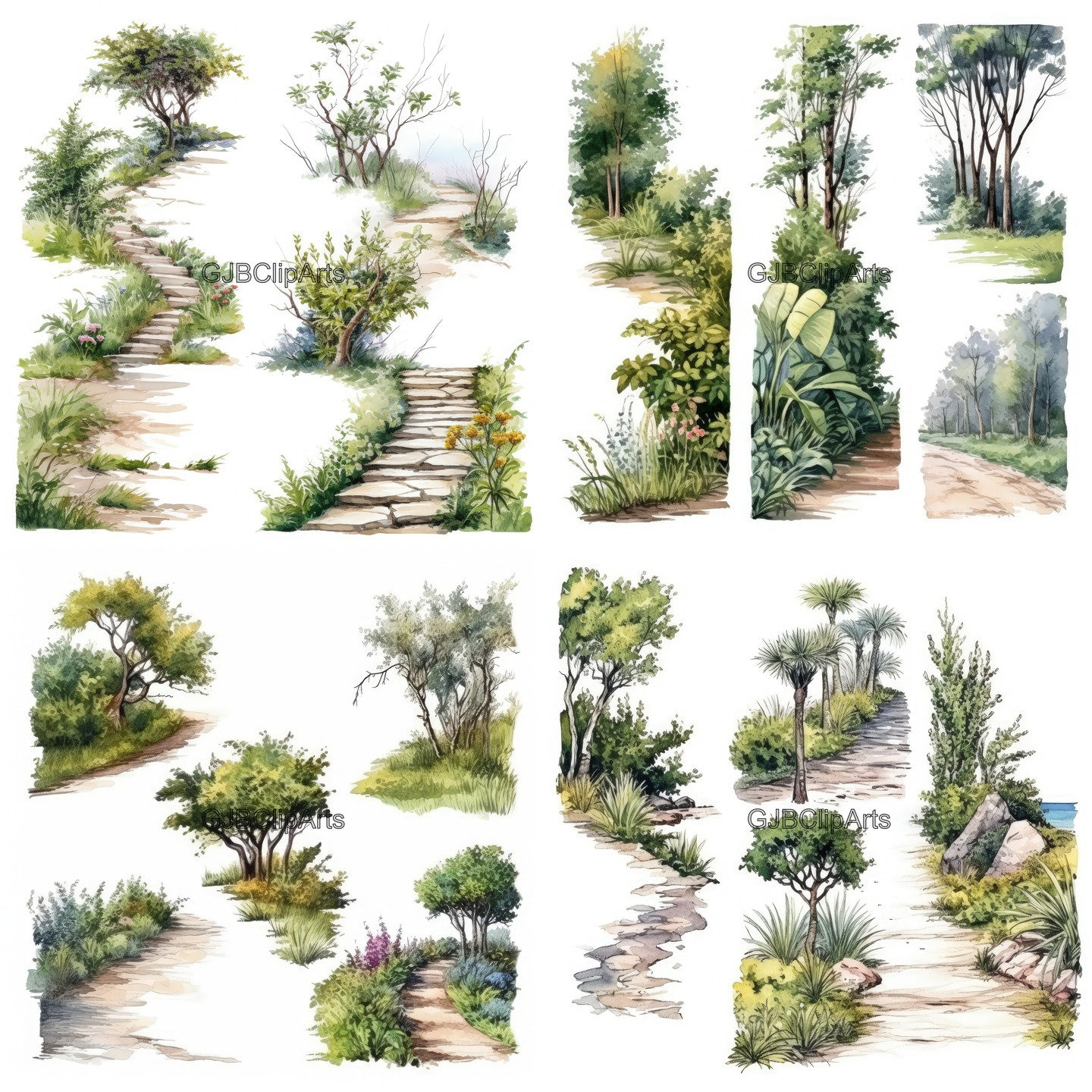 Nature Walk Path Clipart,tree Clipart, Footpath Clipart, Scrapbooking ...