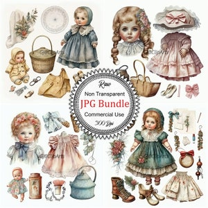 Adorable Doll Accessories Collection Clipart: Watercolor Toy Elements, High-Quality JPGs, 300 dpi, Scrapbooking, Stickers, Commercial Use