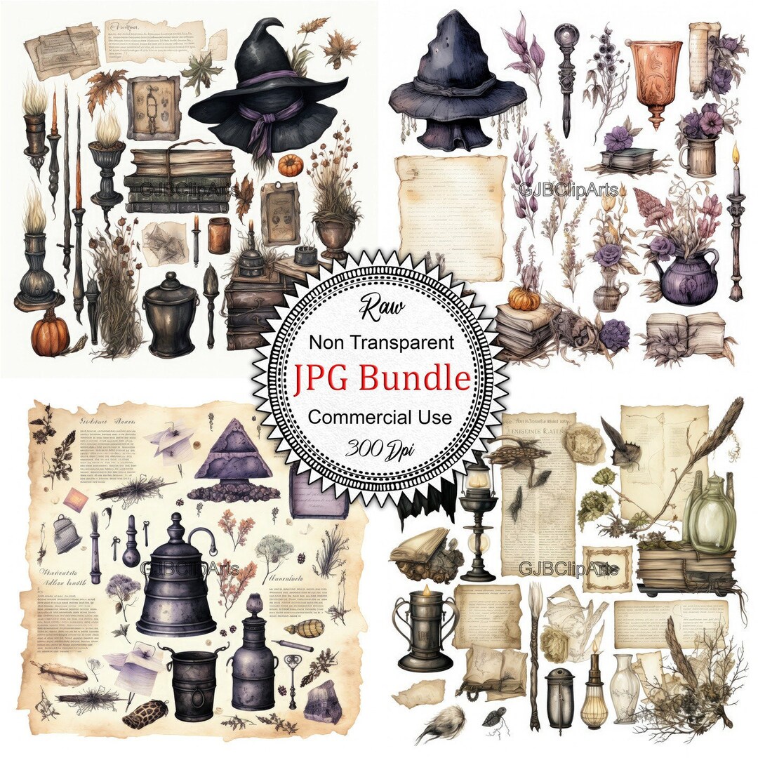 Vintage Witches Junk Journal Kit Clipart, Witch Clipart Black Cat ...