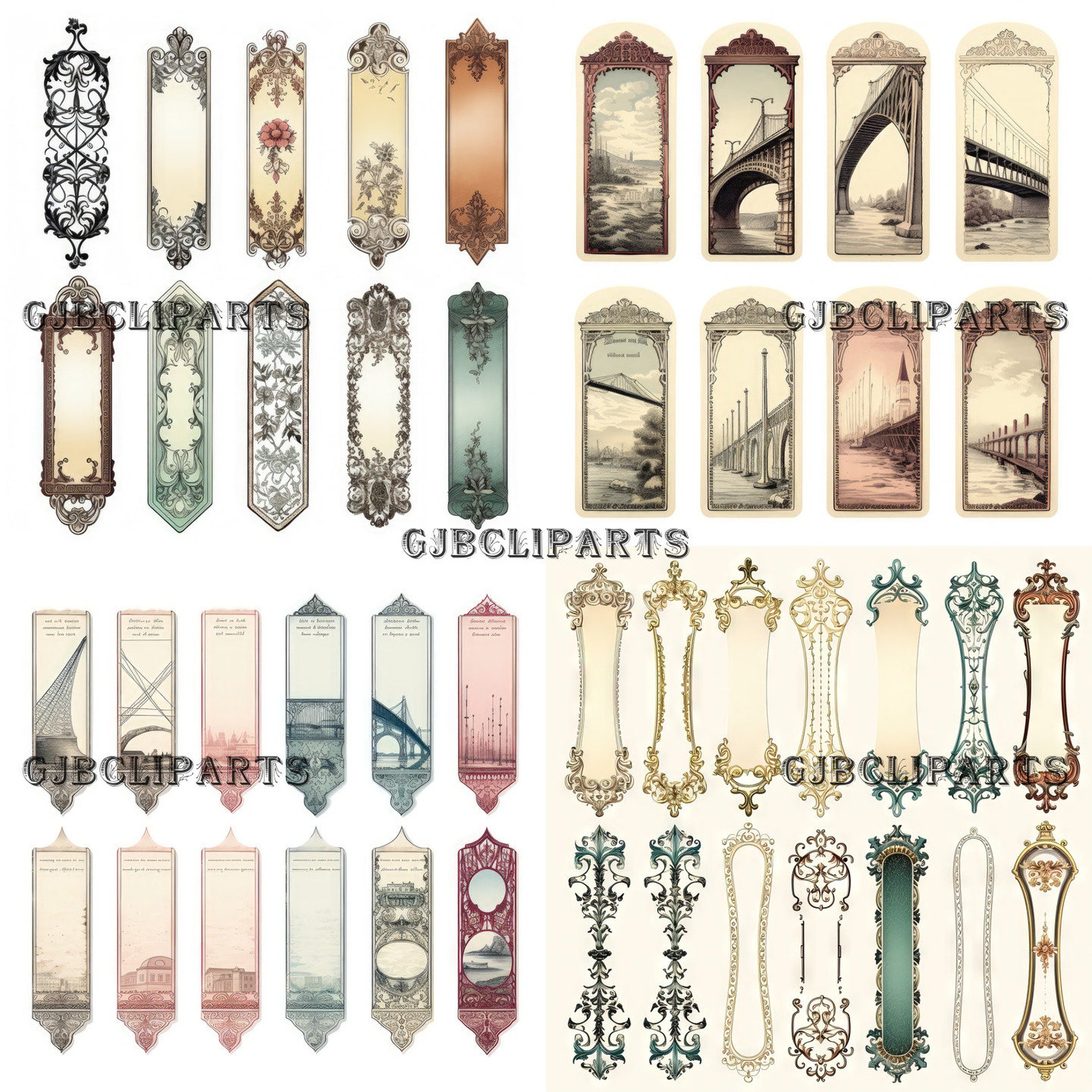 Bridge Ornamental Bookmark Clipart, Evenly Spaced Clipart, Journaling ...
