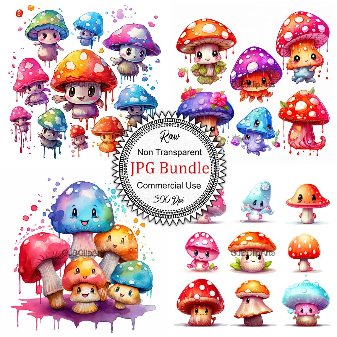 Mushroom Clipart Paint Splash Metallic Colors, Kawaii Mushrooms,digital ...
