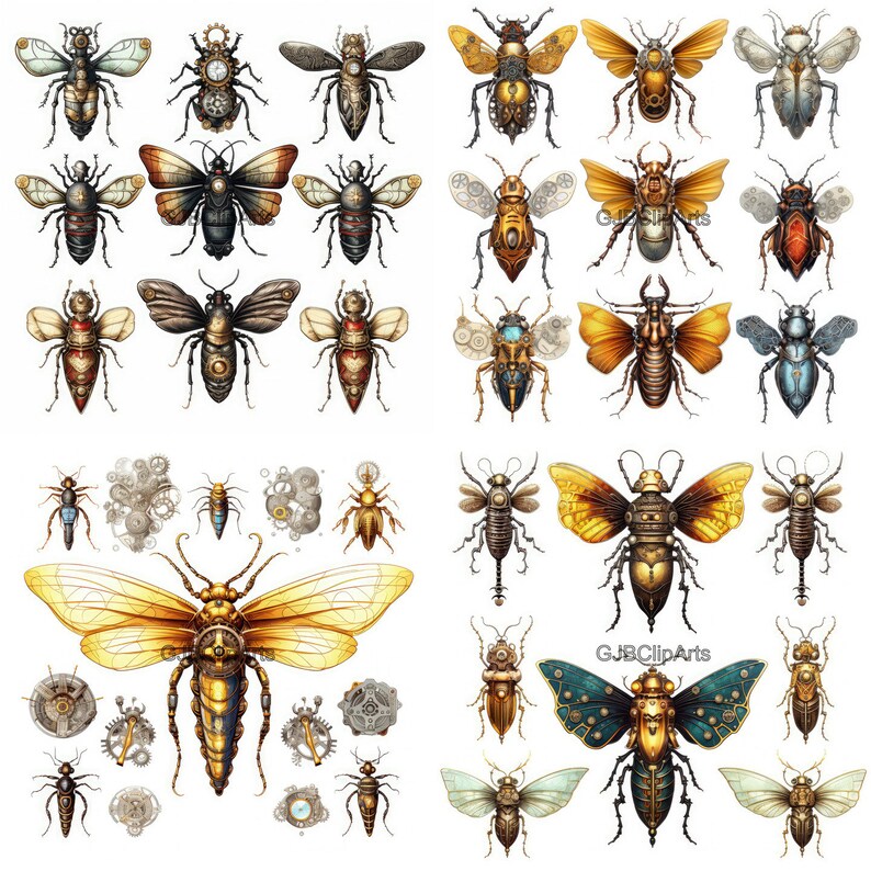 Steampunk Insect Clipart, Beetle Clipart, Cogwheel Clipart, Scrapbook ...