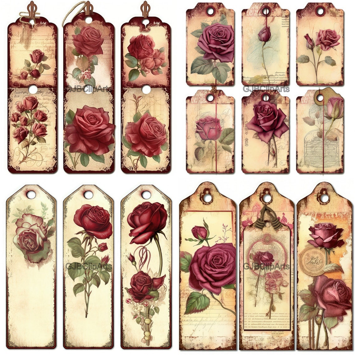 Burgundy Rose Vintage Tag Clipart, , Journaling Templates Digital, Junk ...
