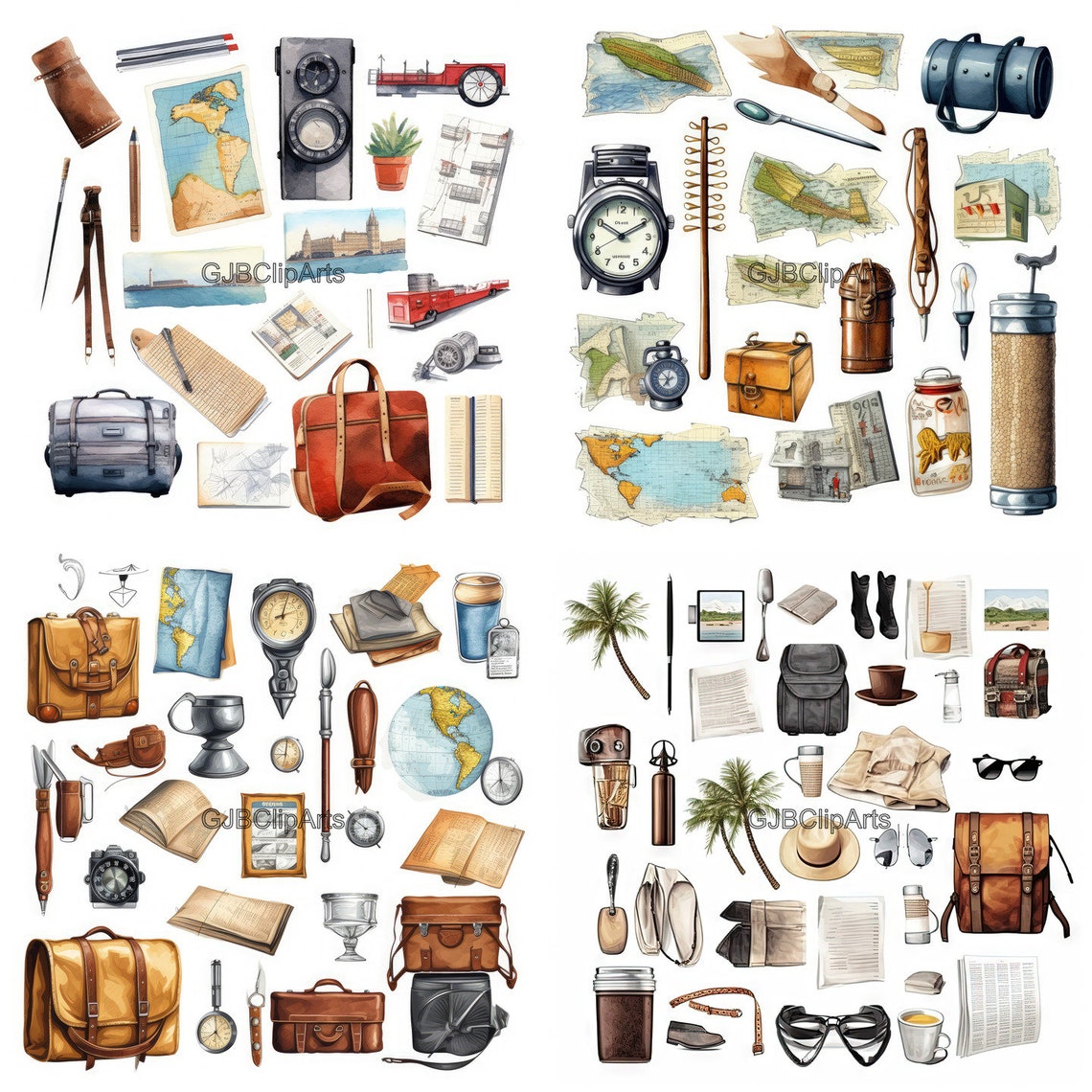 Travel Itinerary Clipart Map Clipart Compass Clipart - Etsy