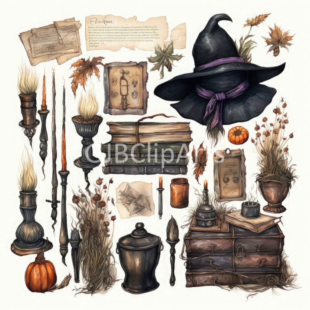 Vintage Witches Junk Journal Kit Clipart, Witch Clipart Black Cat ...