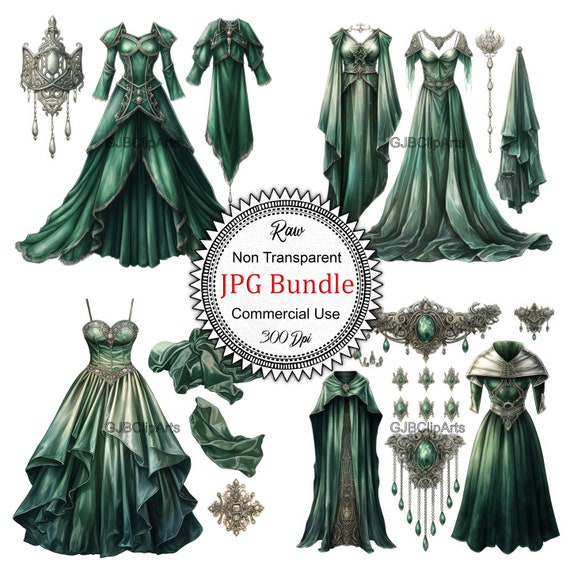 Vintage Emerald Green Gothic Princess Clothes Clipart, Emerald Green Clothes  Clipart, Scrapbooker Sticker, Journaling Planner,quick Download - Etsy