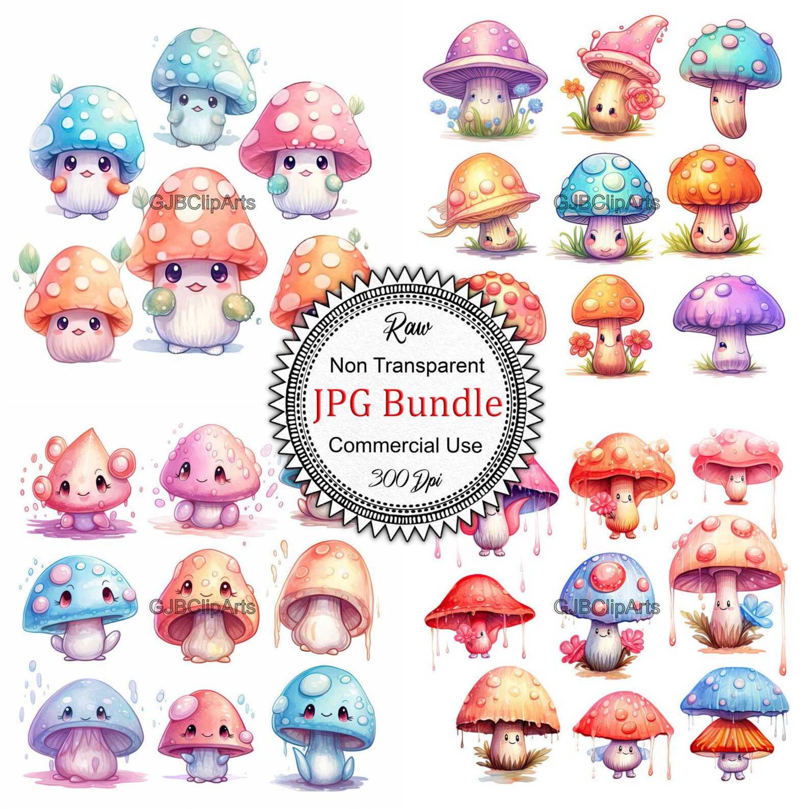 Mushroom Clipart Paint Splash Pastel Colors, Kawaii Mushrooms,digital ...