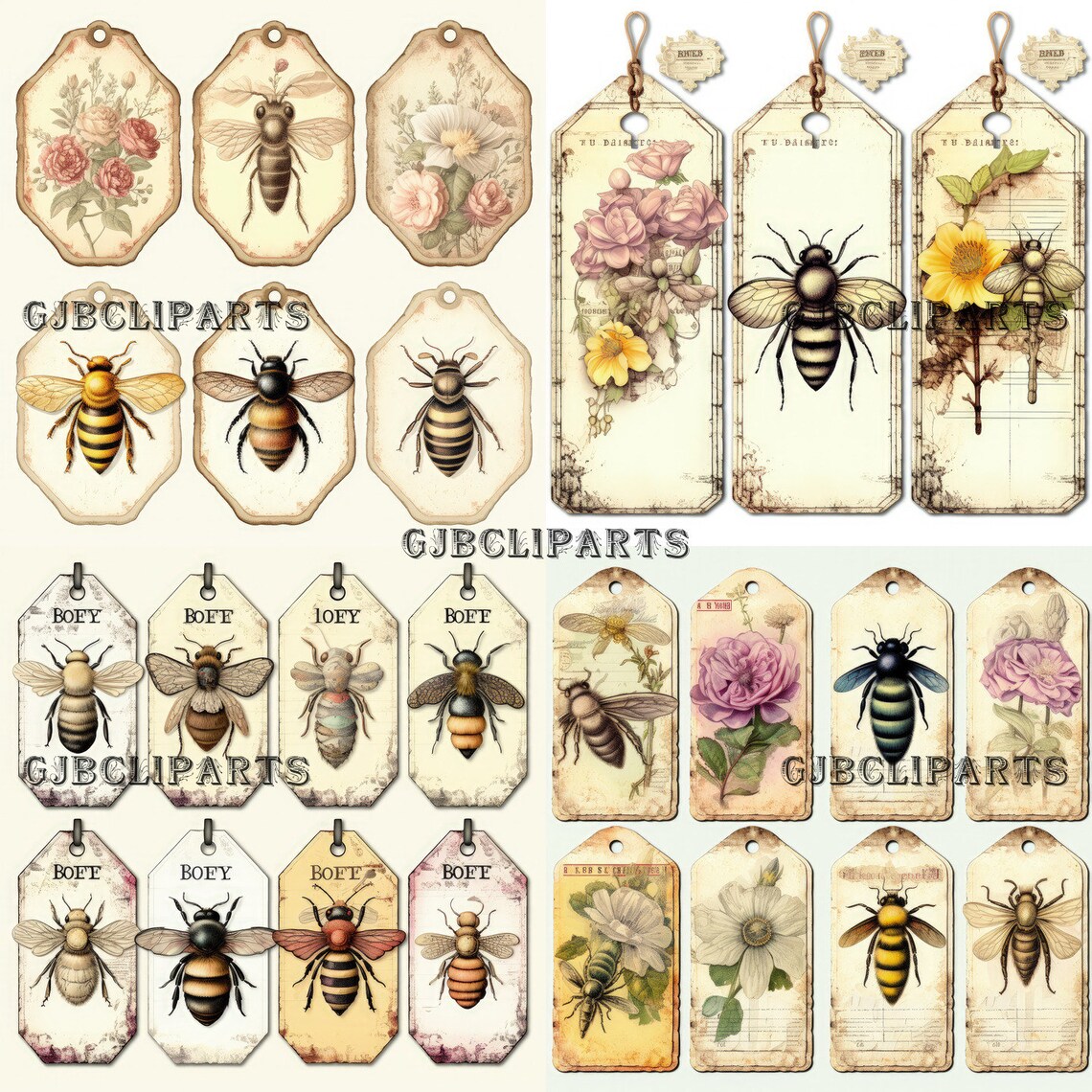 Honeybee Ornamental Tag Clipart Beautiful Vintage Tags Clipart