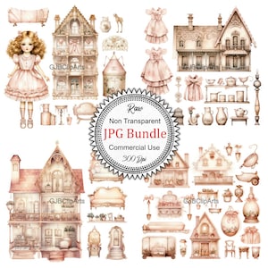 Rose Gold Doll and Doll House Gold and Velvet Clipart, Rose Gold Doll Clipart, Journaling For In The Morning, Junk Journaling,quick download
