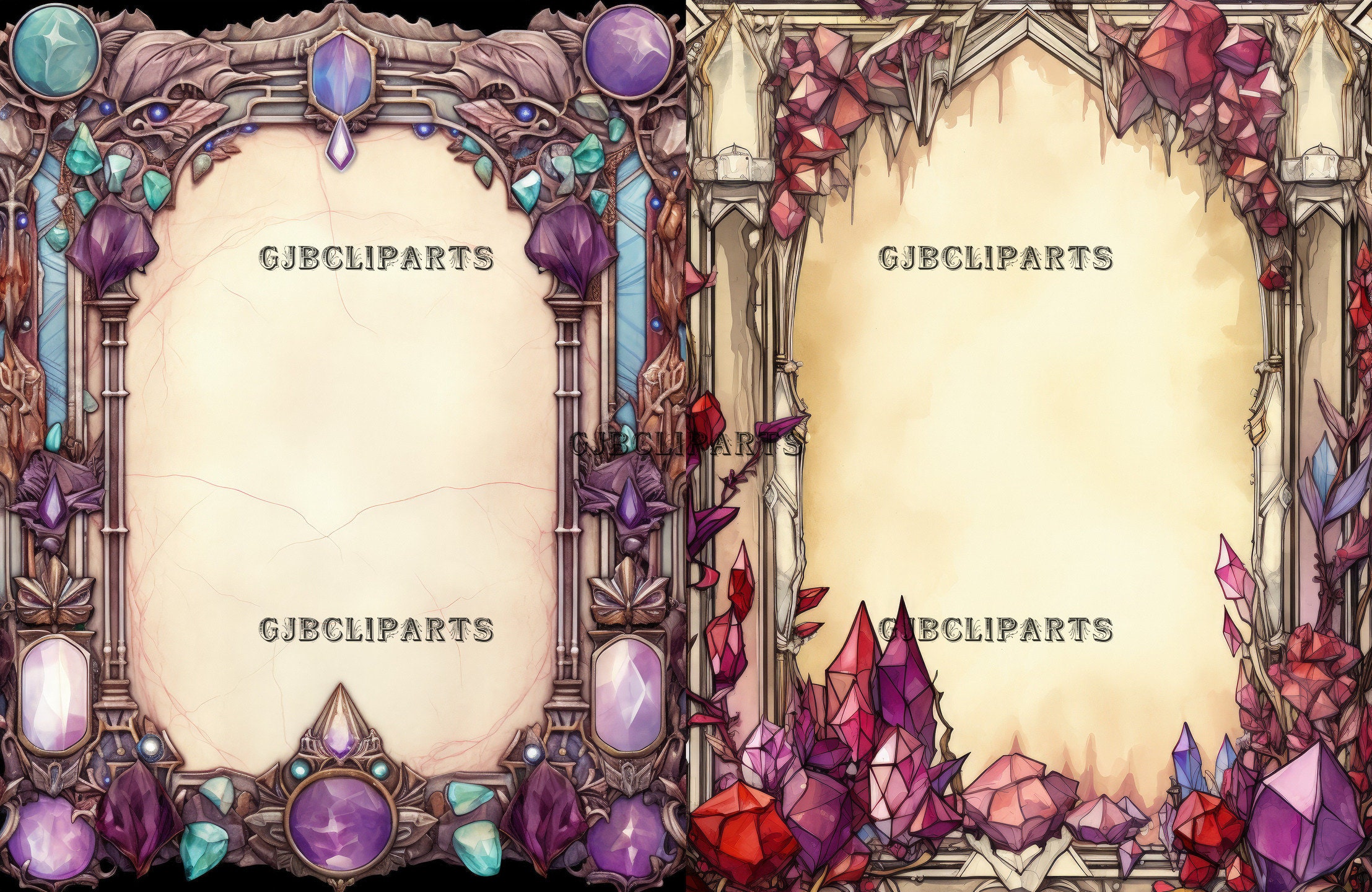 Crystal Gemstone Lined Page Clipart, Empty Journal Page With Border ...