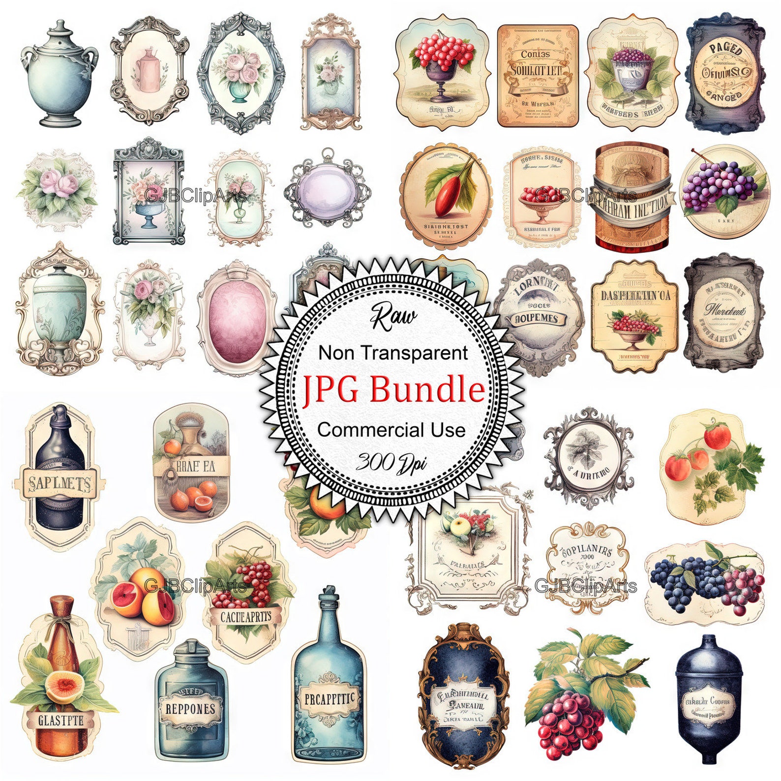 Vintage Labels Clipart Collection Unique Artwork digital Etsy
