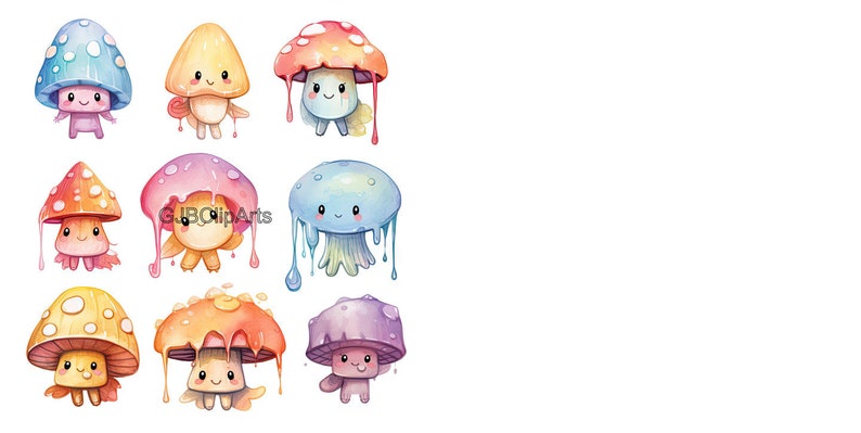 Mushroom Clipart Paint Splash Pastel Colors, Kawaii Mushrooms,digital ...