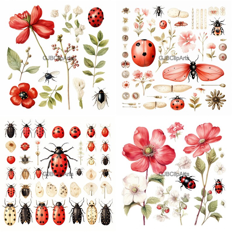 Vintage Ladybug Junk Journal Kit Clipart ,leaf Clipart Garden Clipart ...