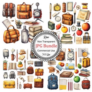 Cute Retro School Clipart, Pencil Clipart, Backpack Clipart,  Journaling Supplies, Junk Journaling Supplies, Junk Journal Pages.