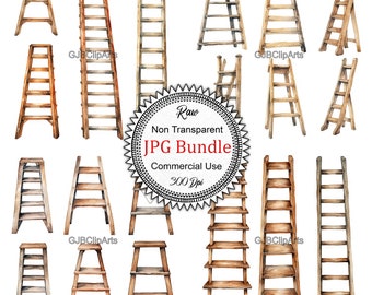 Watercolor Vintage Stepladder Clipart, Stepladder Clipart, Elements Collection Clipart, Journaling Pocket, Scrapbook Embellishments, jpg .
