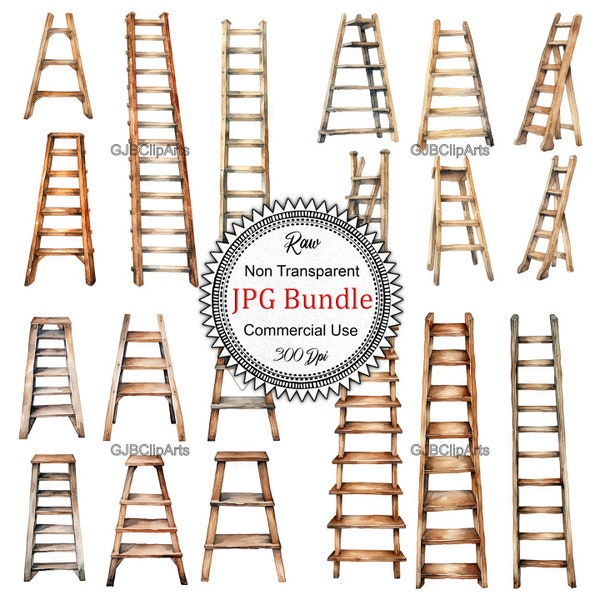 Watercolor Vintage Stepladder Clipart, Stepladder Clipart, Elements Collection Clipart, Journaling Pocket, Scrapbook Embellishments, jpg .