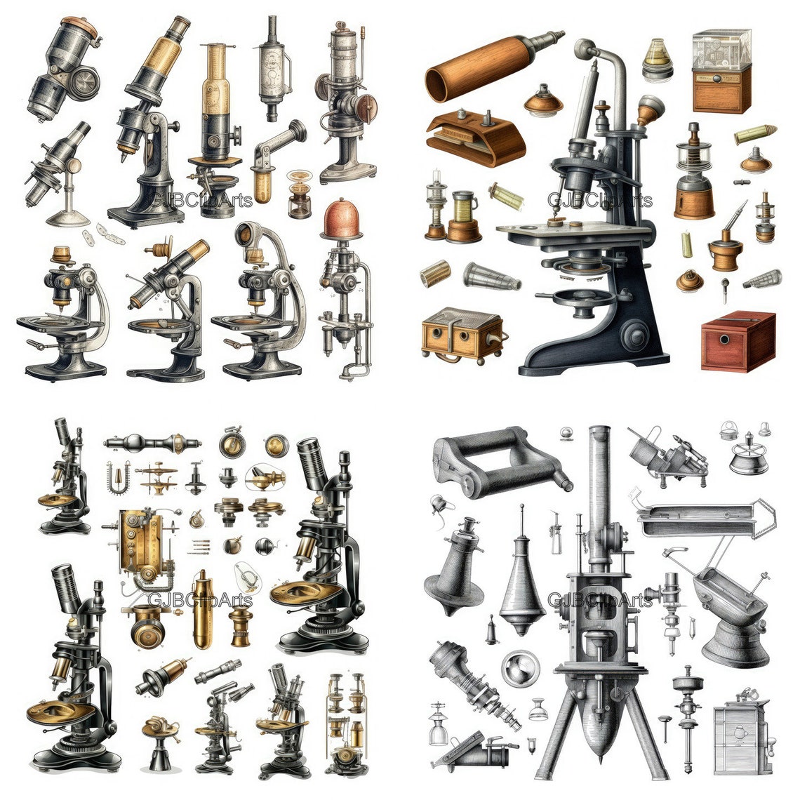 Vintage Science Compound Microscope Clipart, Microscope Clipart