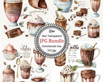 Warm and Cozy Hot Cocoa Collection Clipart: Watercolor Winter Beverages, High-Quality JPGs, 300 dpi, Scrapbooking, Stickers, Commercial Use