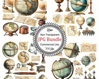 Antique Globe and Maps Elements Clipart, Globe and Maps Clipart, Scrapbook Template, Scrapbookers Tote, Journaling Tracker