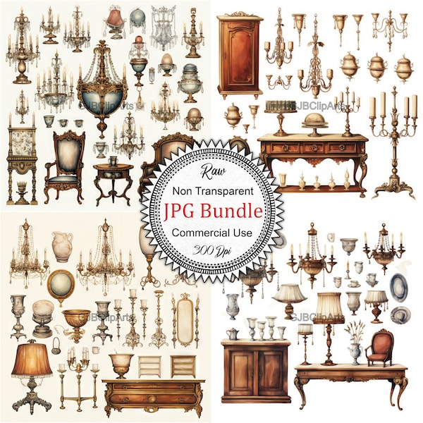 Antique Furniture and Chandeliers Elements Clipart, Furniture and Chandeliers Clipart, Journaling Gift Set, , Journaling Quotes