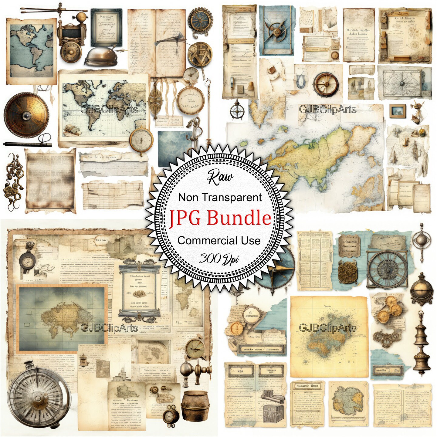 Journal Sticker Map Vintage Maps Junk Journal Kit Clipart ,map Clipart Compass Clipart ...