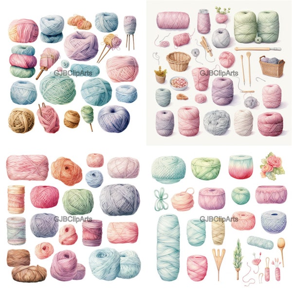 Knitting, Crochet Yarn Clipart, Pastel Colors Collection Clipart,  Journaling Format, Journaling For fun,Journaling Therapy ,quick download