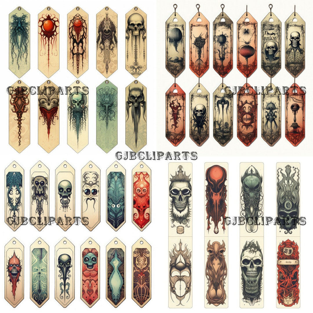 Horror Ornamental Bookmark, Page of Evenly Spaced Clipart, Journaling ...