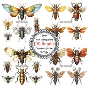 Steampunk Insect Clipart, Beetle Clipart, Cogwheel Clipart, Scrapbook Stickers, Journaling Tracker, Junk Journaling Paper Packs