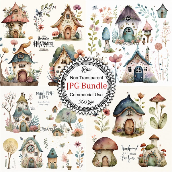 Fairy Houses Watercolor Collection: Magical Clip Art Designs for Children's Books, Nursery Decor, Greeting Cards, Wall Art, Commercial Use