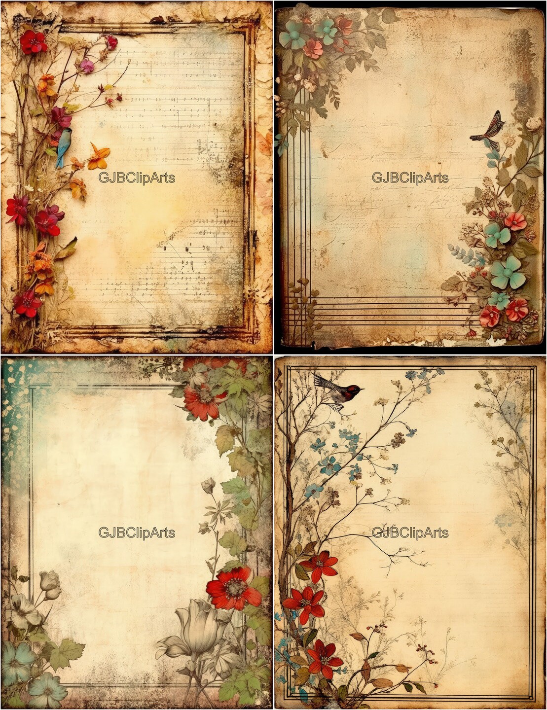 Rustic Assemblage Paper Lined Page Clipart Aged Paper Clipart Stamped ...