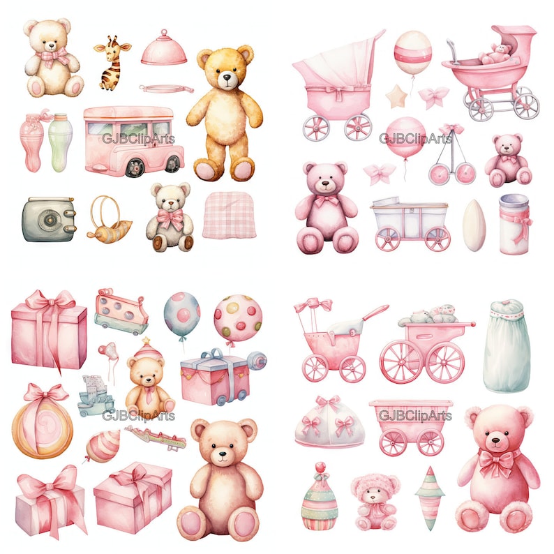 New Born Baby Girl Toys Clipart, Toy Collection Clipart, Journaling