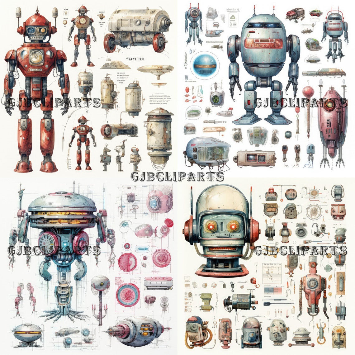 Vintage Futuristic AI Robot Junk Journal Kit, Collection, Journaling ...
