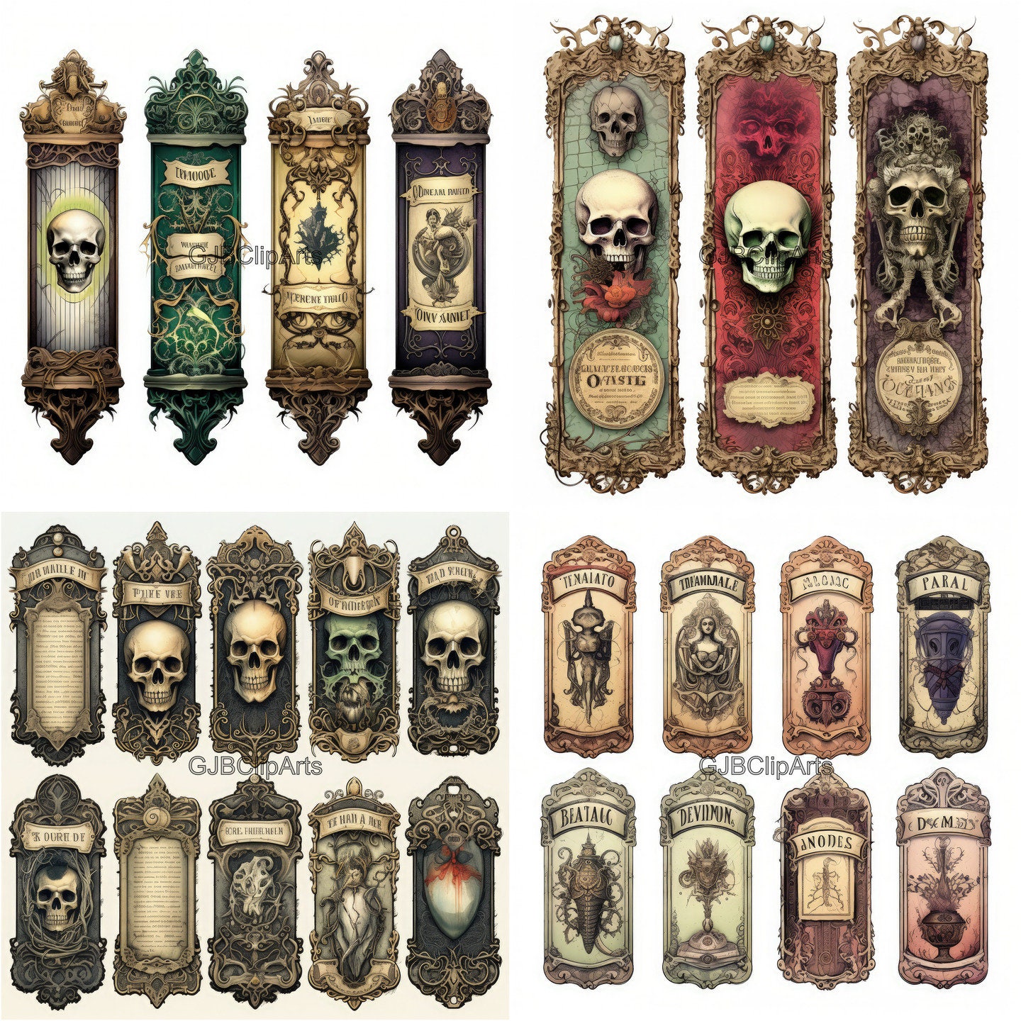 Voodoo Tall Ornate Labels Clipart, Skull Clipart Candle Clipart, Junk ...