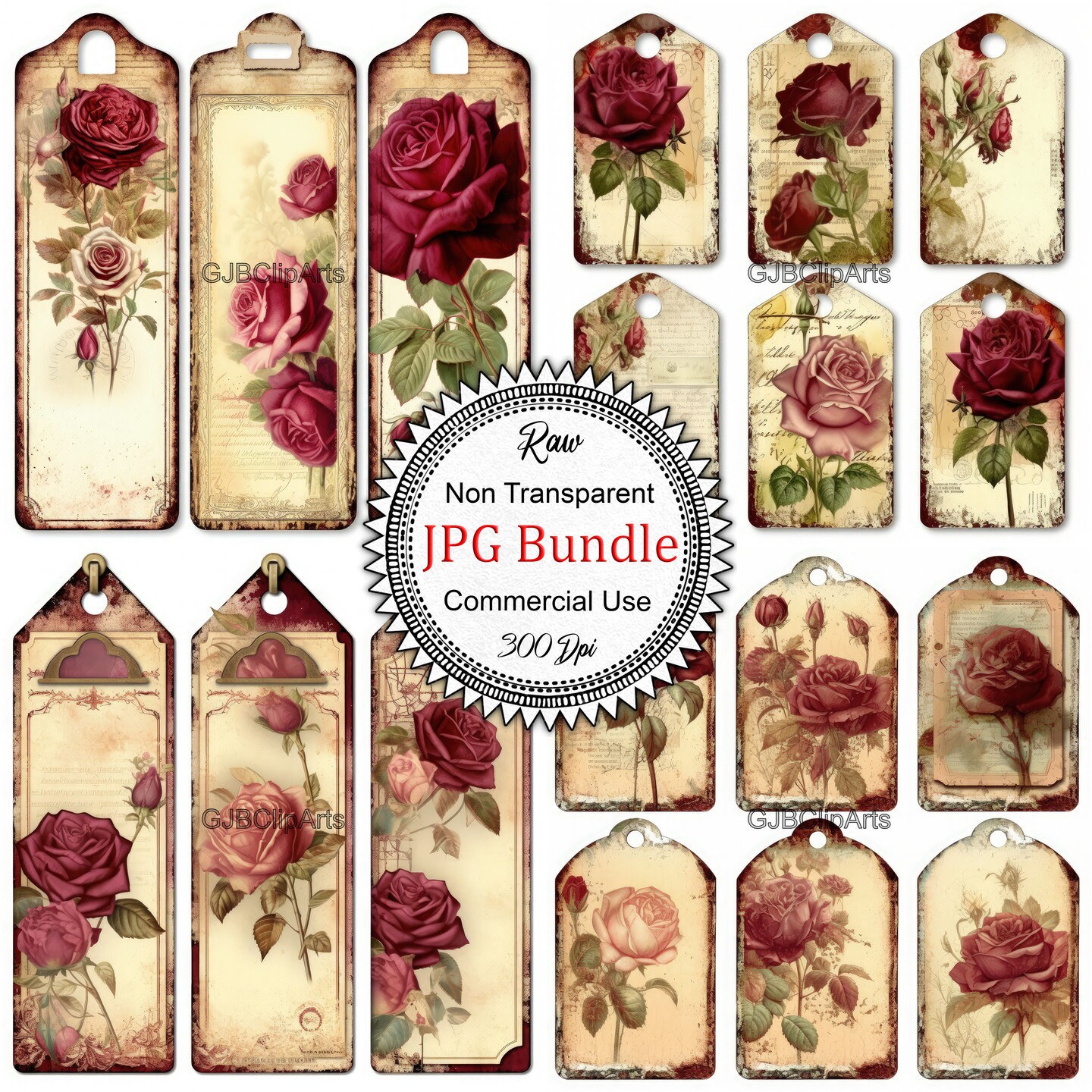 Burgundy Rose Vintage Tag Clipart, , Journaling Templates Digital, Junk ...