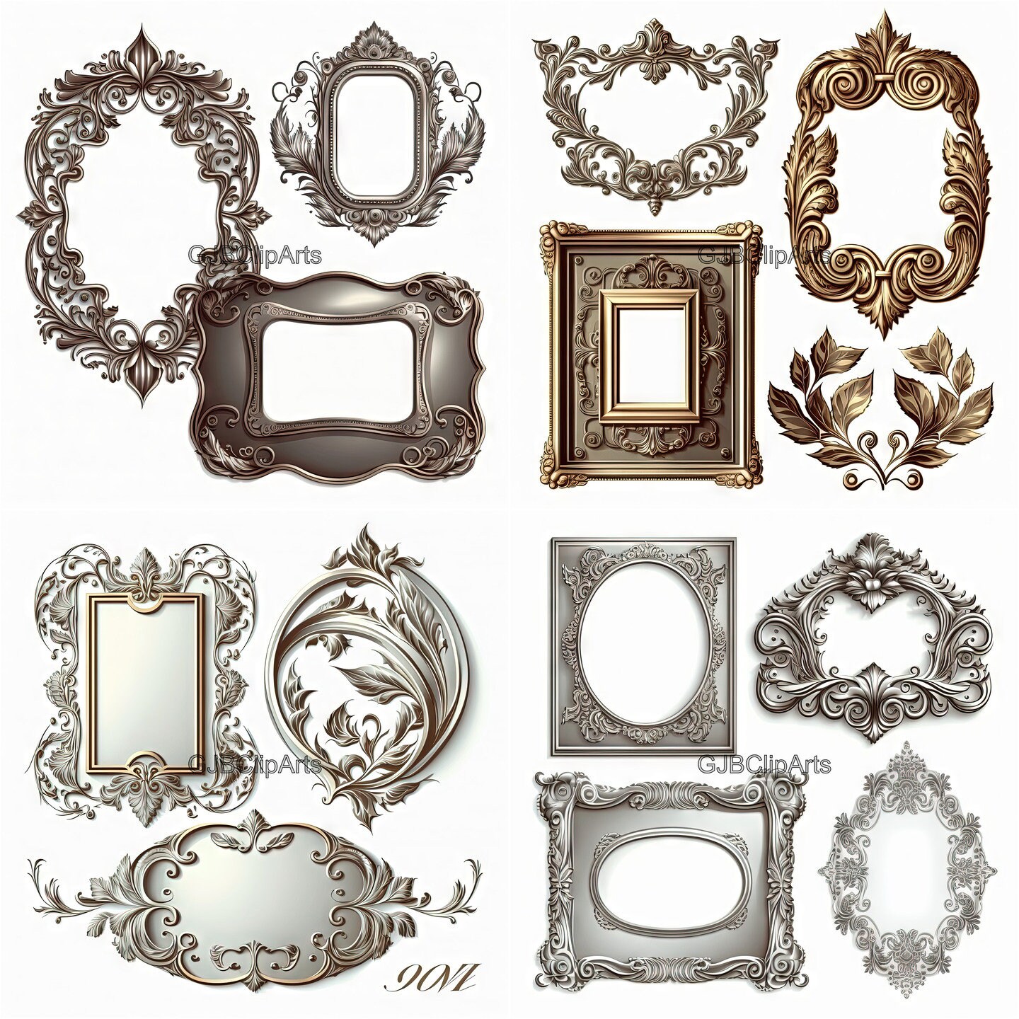 Frame Clipart, Vintage Metal Frame Collection: Ornate and Timeless ...