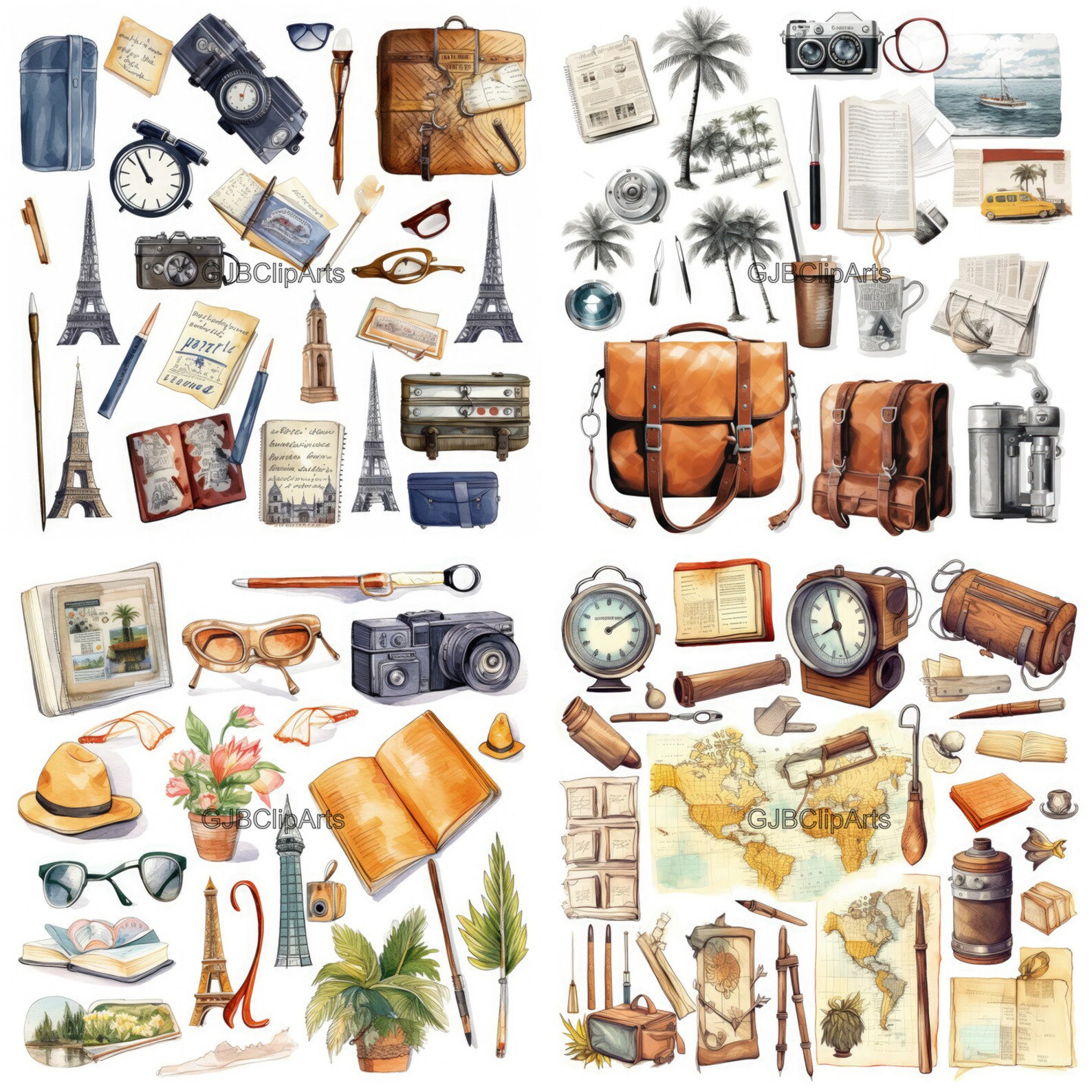 Travel Itinerary Clipart Map Clipart Compass Clipart - Etsy