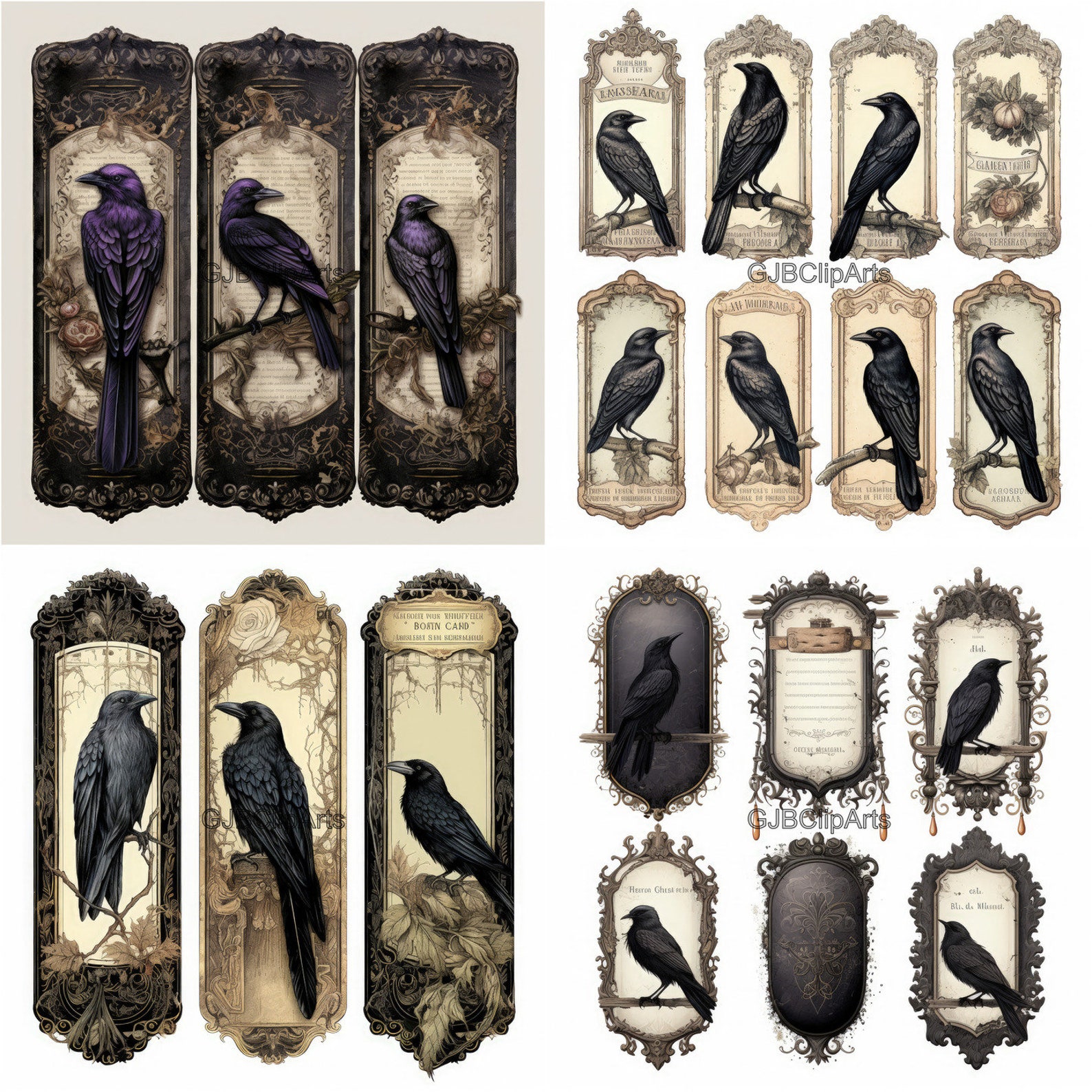 Raven Tall Ornate Labels Clipart Magic Potion Clipart Spell Book ...