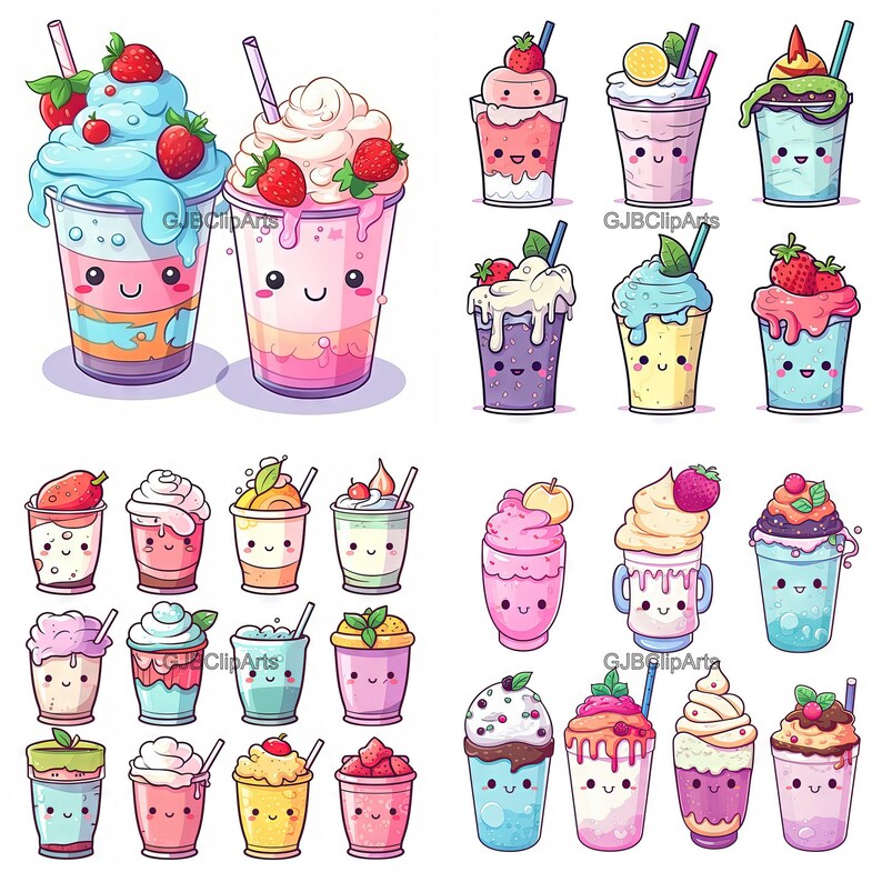 Milkshake Clipart, Kawaii Milkshake, Digital Stickers, Digital Clipart