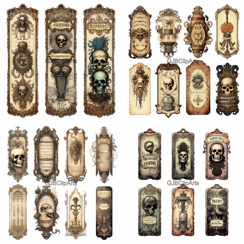 Voodoo Tall Ornate Labels Clipart, Skull Clipart Candle Clipart, Junk ...